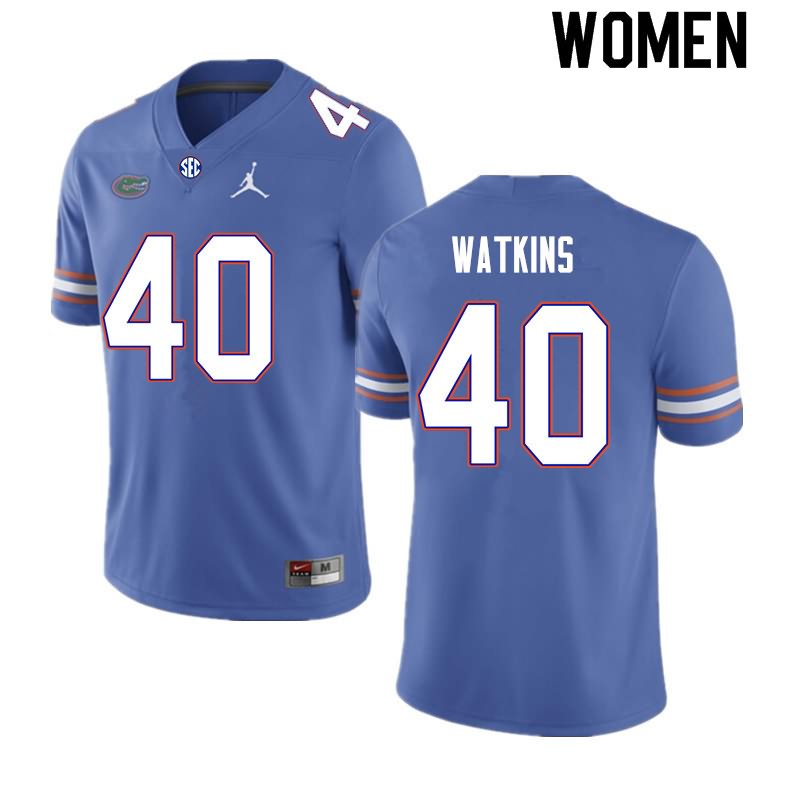 NCAA Florida Gators Jacob Watkins Women's #40 Nike Royal Stitched Authentic College Football Jersey VDQ6264UH